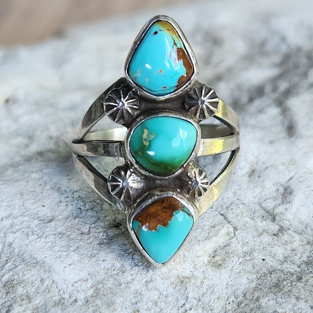 US Nevada Royston Turquoise Native Apache handmade Rosella Paxton sz 8.5